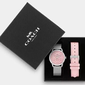 Coach Women's Pink and Silver Watch Set